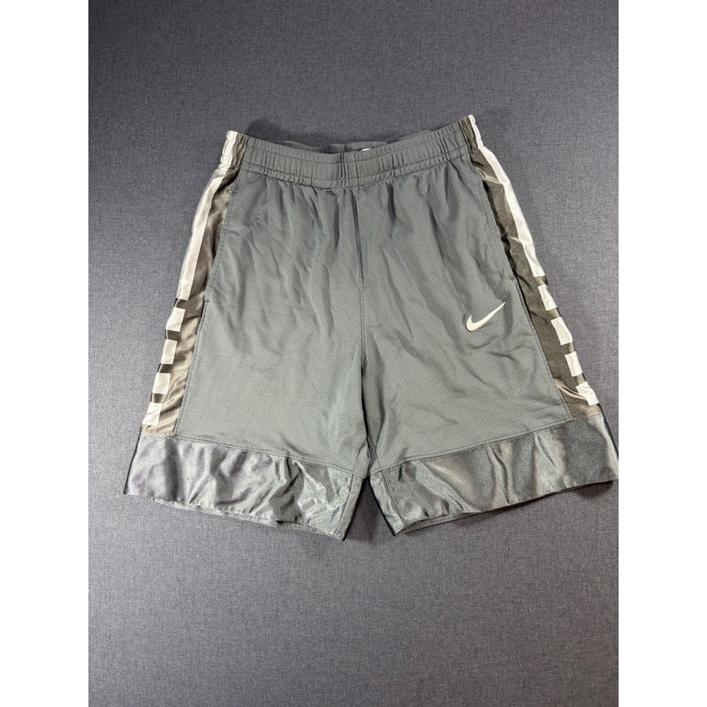 Nike Boys Dri-FIT Basketball Shorts Grey Silver Mesh Checkered Size Large